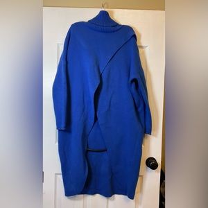 Long Blue Turtleneck Sweater With Open Front or back Size L